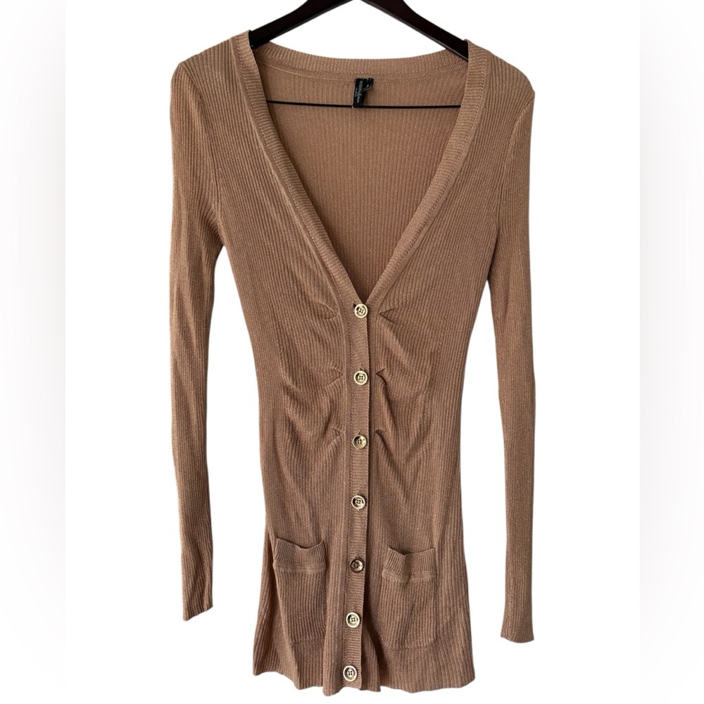 Marciano Ribbed Gold Metalic Thread Cardigan - Size XS